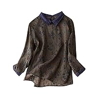 Women's 2024 Linen Retro Peter Pan Collar Tops Blouse 3/4 Sleeve Beach Flowy Shirts Summer Casual Cotton Tunic Tops