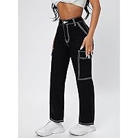 Jeans for Women Pants for Women Women's Jeans High Waist Straight Leg Cargo Jeans (Color : Black, Size : XX-Small)