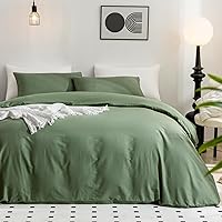 JELLYMONI Green Duvet Cover Twin Size - 100% Washed Cotton Linen Feel Textured Comforter Cover, 2 Pieces Breathable Soft Bedding Set with Zipper Closure (Green, Twin 68