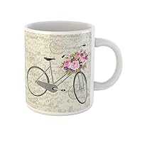 Coffee Mug Colorful Gray Bicycle Basket Full of Flowers Vintage Green 11 Oz Ceramic Tea Cup Mugs Best Gift Or Souvenir For Family Friends Coworkers