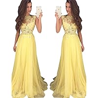 Changjie Women's Sleeveless Prom Dresses Lace Applique Formal Evening Party Gown