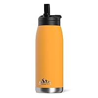 Flow 32oz Insulated Water Bottle with Straw Lid, Waterbottle, Metal Water Bottle, Insulated Stainless Steel Water Bottles, BPA-Free & Leak-Proof, Straw and Handle (Mango)