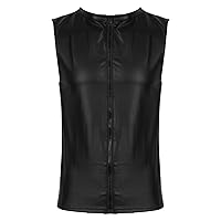 FEESHOW Men's Faux Leather Tank Top Zipper up Nightclub Party Sleeveless Shirts Tops