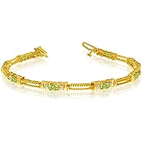 10k Yellow Gold Natural Peridot And Diamond Tennis Bracelet