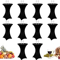 Spandex Cocktail Table Cover Bulk 24 x 43 Inch Round Highboy Stretch Tablecloths Fitted Corner High Top Clothes for Weddings Banquet Birthday Party (Black, 10 Pack)