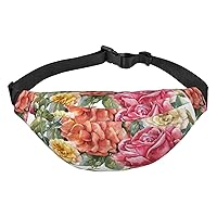 Vintage Floral Printed Fanny Pack Belt Bag Waist Bag With 3-Zipper Pockets Adjustable Crossbody For Sports Running Travel