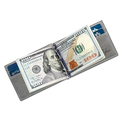 Bryker Hyde RFID Blocking Slim Minimalist ID Outside Front Pocket Wallet, Money Clip, 9 Slots, Leather (Slate Gray)
