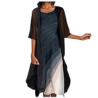 Black Formal Dresses for Women,Women Fashion Elegant Gradient Color Print Cardigan Tank Top Crewneck Dress Two