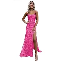 Basgute Sparkly Sequin Mermaid Prom Dresses for Women 2024 Spaghetti Straps Long Formal Evening Party Gown with Slit