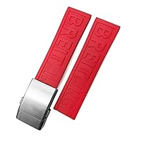 Rubber Watchband 22mm 24mm for Breitling Superocean Heritage Avenger Challenger Woven Silicone Waterproof Soft Watch Strap (Color : Red Silver Letters, Size : 22mm)