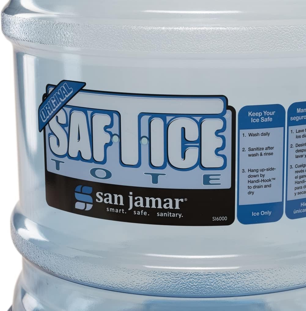 San Jamar Saf-T-Ice Ice Tote with Ice Machine Hanger for Bars, Restaurants, Kitchens, And Fast Food, Polycarbonate, 6 Gallons, Blue, (Pack of 2)