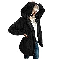 Winter Fluffy Hooded Coats Women Fuzzy Fleece Cardigan Oversized Long Sleeve Outerwear with Pockets Casual Jackets