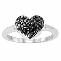 1/4 Carat Total Weight (cttw) Sterling Silver, Black Round Diamonds Heart Shape Ring for Women