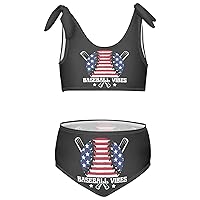 American Flag Baseball Girls Swimsuits Kids Bikini Sets 2 Pcs Bathing Suit for 3T