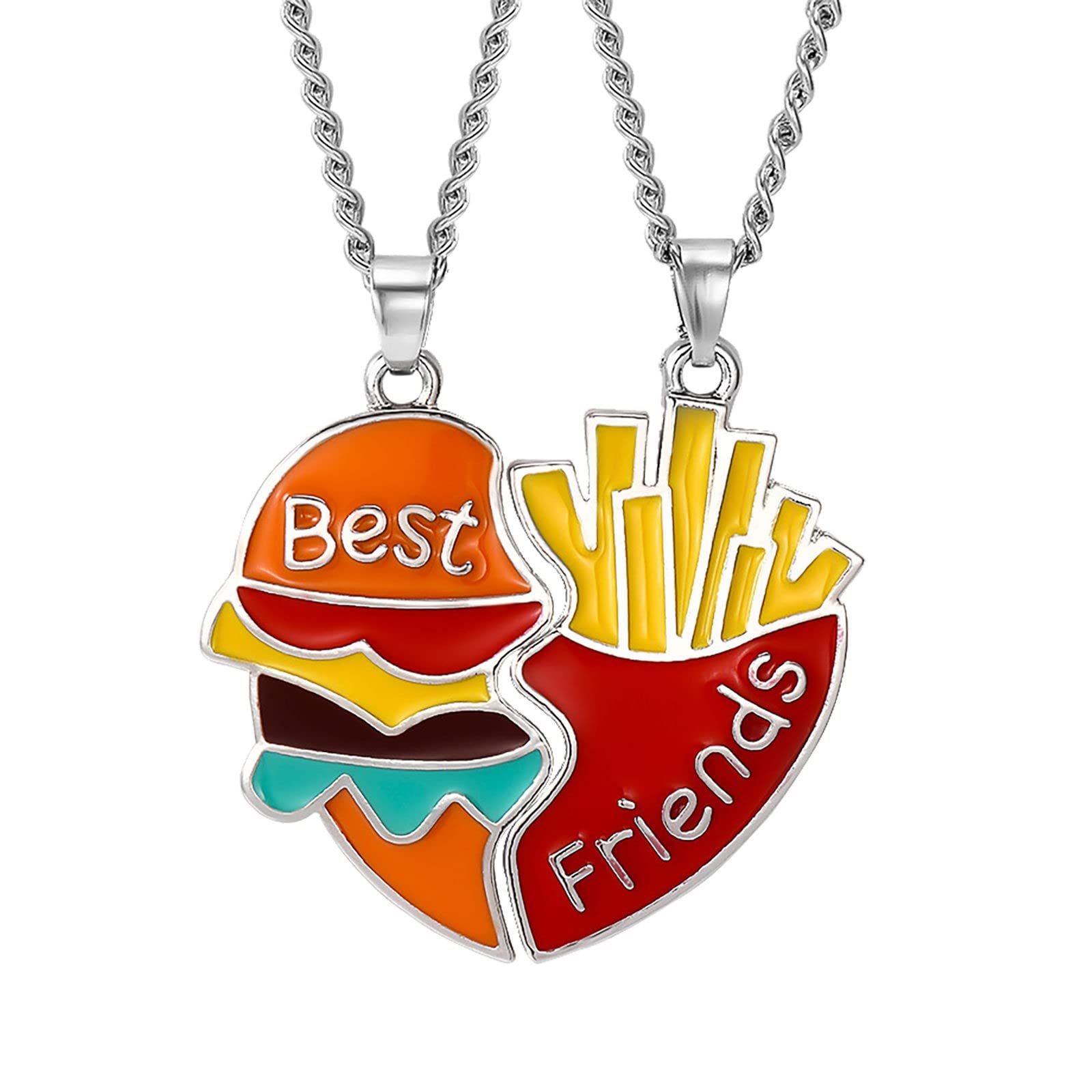 2 Pcs Friendship Pendant Necklace for Women 2-Split Best Friend Forever Necklace Funny Burger and Fries Statement Necklace Teen Girls Jewelry Birthday Gifts Gold Moon Pendant (as show, One Size)