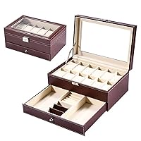 12-slot Watch Case, Men's Large-capacity Double-layer Watch Jewelry Storage Box, Leather Drawer Display Box Brown 1221B