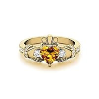 10K 14K 18K Gold Moissanite Claddagh Gemstone Engagement Rings Heart Shaped Gemstone Claddagh Ring Irish Claddagh Birthstone Ring for Women