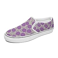 Flower-White-Repeat-Purple Women's and Man's Slip on Canvas Non Slip Shoes for Women Skate Sneakers (Slip-On)