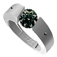 1.40 ct VS2 Round Moissanite Solitaire Engagement Silver Plated Ring Green Brown Color Size 8