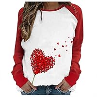 Womens Valentines Day t Shirts,Long Sleeve Heart Printed Tee Shirt Tshirts Casual Sweatshirts Clothes Blouse Tops