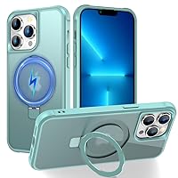 Hocase for iPhone 13 Pro Max/12 Pro Max Case, with Magnetic Ring Stand [Compatible with MagSafe] [Military Grade Protection] Slim Shockproof Translucent Protective Phone Case - Lake Blue