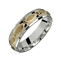 2 Tone Sterling Silver and 10k Yellow Gold 6 Millimeters Wide Wedding Band Ring