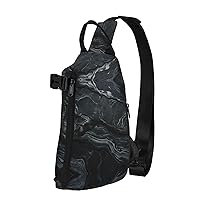 Black Textured Marble Print Lightweight Adjustable Crossbody Backpack Daypack For Men,Women Sling Bag