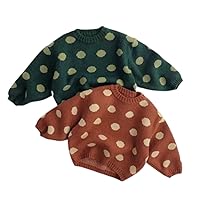 Autumn and Winter Polka Dot Print Knitted Sweater Kids Green or Brown Pullover Sweater