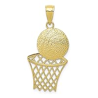 10k Gold Basketball and Net Pendant Necklace 2 d And Cut out & Textured Measures 31x16mm Wide Jewelry for Women
