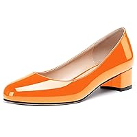 WAYDERNS Women's Slip On Round Toe Patent Chunky Low Block Kitten Heel Pumps Shoes 1.5 Inch
