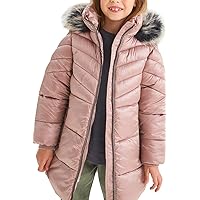 Girls Faux Fur Long Padded Jacket Thicken Warm Puffer Coat Big Kids Winter Parka Overcoats