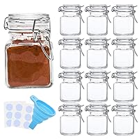 Spice Jars, 12 Pack 4oz Small Glass Jars with Airtight Hinged Lid, With 12 Spice Labels & Silicone Funnels, Airtight Glass Jars for Spices, Art Craft Storage (12 Pack)