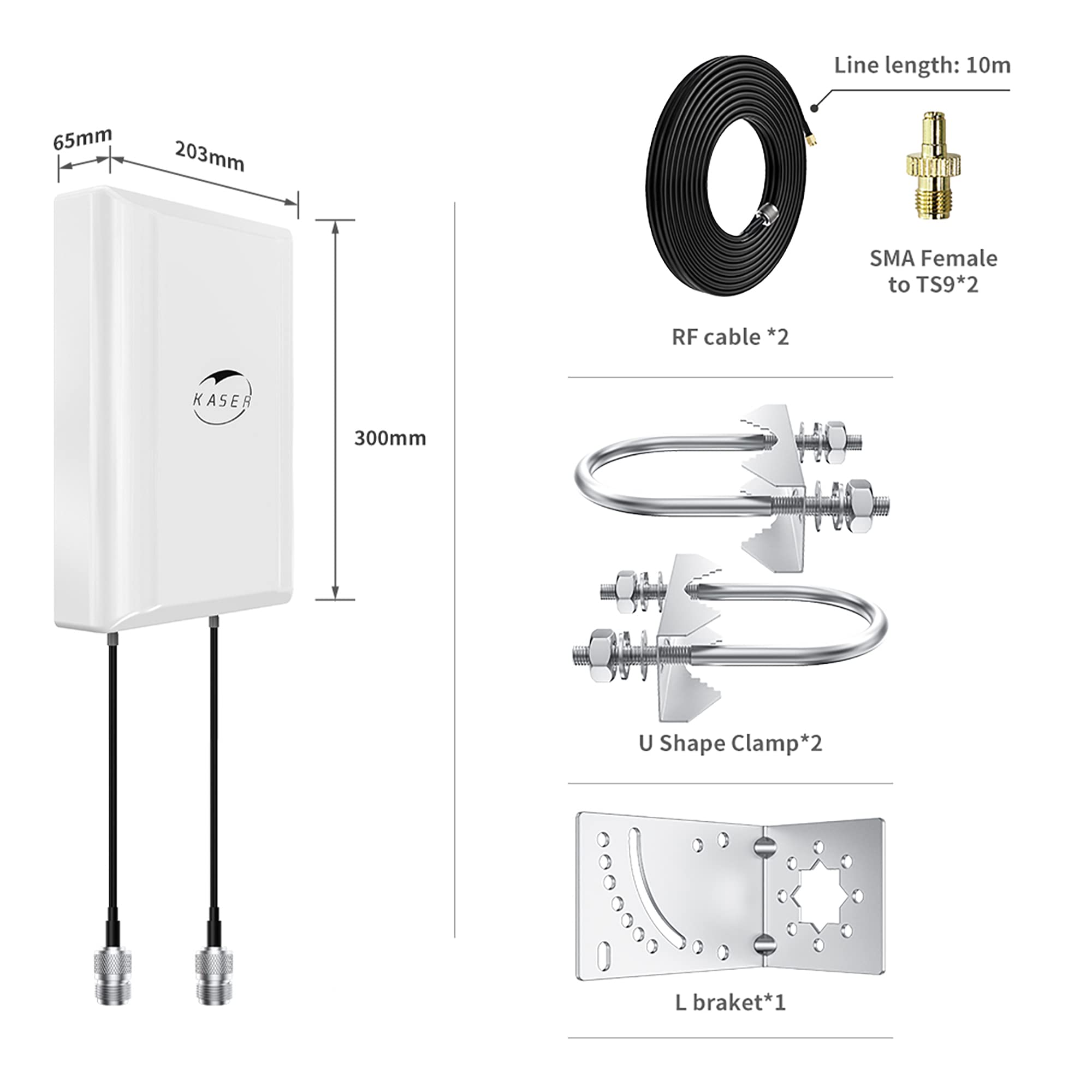KASER 4G LTE 5G Antenne Outdoor Mimo Richtantenne 698-2700 | 3300-3800 MHz Bis zu 12dBi Verstärkung kompatibel 5g 4g Router N-SMA Ausgang mit TS9 adapter Inklusive Verlustarme Kabel 10 Meter -Model V3