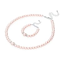 Elegant Pink Simulated Pearl Toddler Girl Necklace and Bracelet Stylish Gift Set (GS-P-P-ALL)