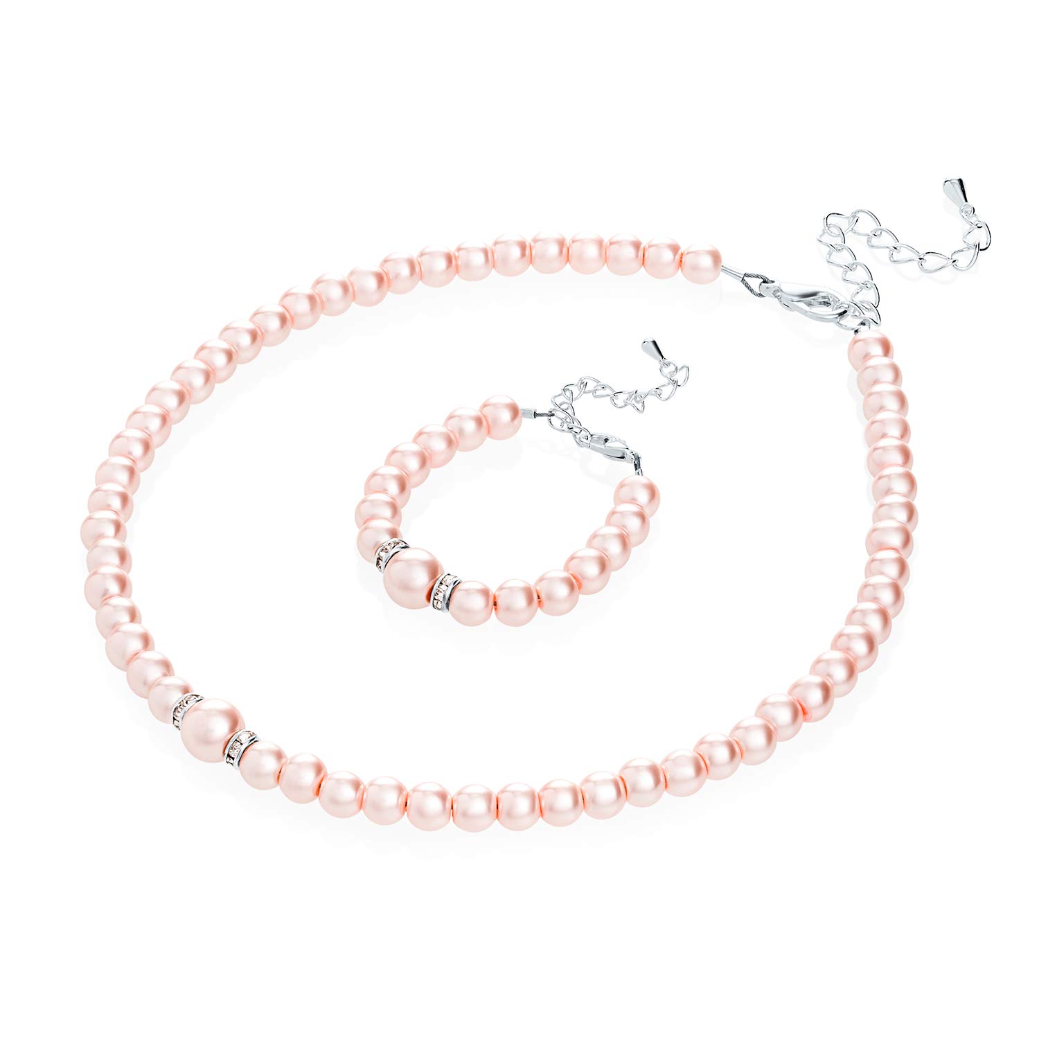 Crystal Dream Elegant Pink Simulated Pearl Toddler Girl Necklace and Bracelet Stylish Gift Set (GS-P-P-ALL)