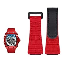 Genuine Leather Strap, Suitable for Richard Mille Nylon Strap, Men RM50/53 Screwdriver, Four-Star or Five-Star Screw Head,25mm (Color : Red Black, Size : 25mm)