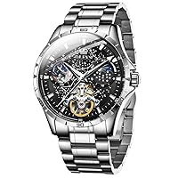 OLEVS Mens Silver Gold Stainless Steel Analog Quartz Watches Waterproof Chronograph Date Luxury Fashion Business Casual Rome Numeral Diamond Dial Blue Black White
