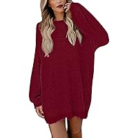 XJYIOEWT Dusty Rose Dress for Women,Women's Dress Knit Turtleneck Long Sleeve Solid Color Slim Plush Sweater Dresses Str