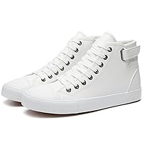 yageyan Men White high top Sneakers for Casual Black pu Leather Fashion Shoes for Men
