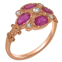 LBG 14k Rose Gold Natural Diamond & Ruby Womens Cluster Ring - Sizes 4 to 12 Available