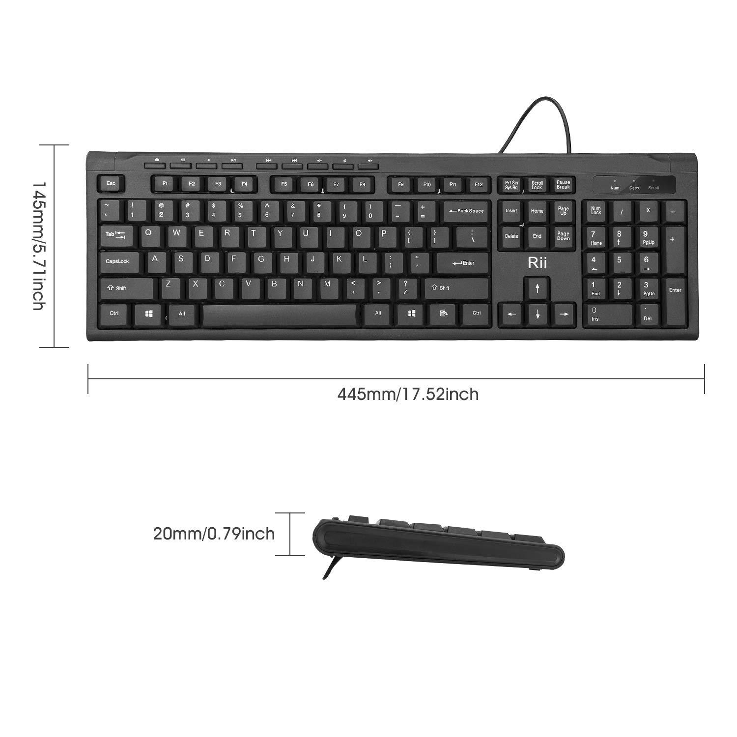 Rii (2-Pack) RK907 Wired Computer Keyboard,Ultra-Slim Compact USB Wired Keyboard– Basic Black Keyboard with Numeric Keypad for PC,Laptop,Windows 10/8 / 7 / Vista/XP