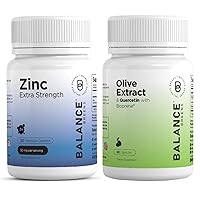 Balancebreens Zinc Extra Strength 50mg 120 Vegan Non-GMO Tablets and Immunity Booster Olive Leaf Extract 60 Capsules - Quercetin 400mg with Bioperine Black Pepper Extract