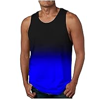 Men's Tank Tops Fashion Gradient Sleeveless T-Shirt Sports Fitness Casual Vests Pullover Bottoming Shirts Round Neck Tops
