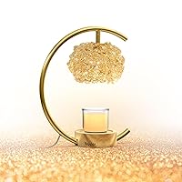 Candle Warmer Lamp for Jar Candles with Adjustable Brightness＆Timer，Handcrafted Crystal＆Wooden Base,Candle Lamp Luxurious Design+2Bulbs,Home Decoration Electric Candle lamp(Gold C-Shaped)