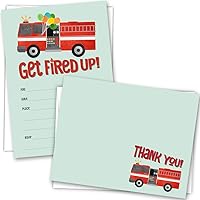 Fire Truck Party Invitations and Matching Thank You Cards | 50 Sets / 100 Pcs Total