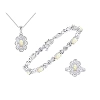 Rylos XOXO Infinity Set: Sterling Silver Tennis Bracelet, Ring & Necklace. Gemstone & Diamonds, 7-8