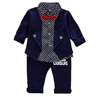 Baby Boy Clothing Set Fake two-piece Dots Bowknot Shirt+Solid Pants