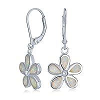 Bling Jewelry White Created Opal Hawaiian Flower Plumeria Necklace Pendant Earrings For Women Girlfriend .925 Sterling Silver October Birthstone