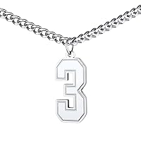 FindChic Sports Jersey Number 0 to 9 Necklaces for Men Boys Stainless Steel/ 18K Gold Plated/Black Custom 00-999 2/3 Digits Number Pendant Personalized Jewelry, with Gift Box