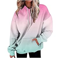 Women's Casual Hoodies Color Block Long Sleeve Drawstring Sweatshirts Tie Dye Printed Pullover Lightweight Tops Pocket